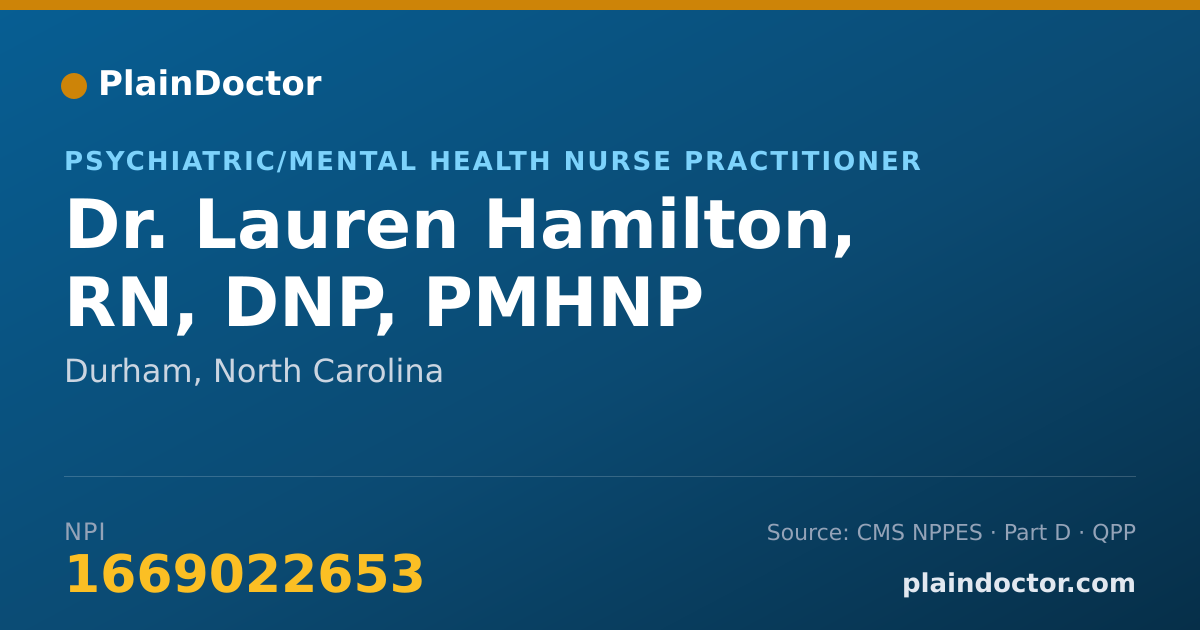 Shareable card for Lauren Hamilton, RN, DNP, PMHNP - Psychiatric/Mental Health Nurse Practitioner, Durham, NC