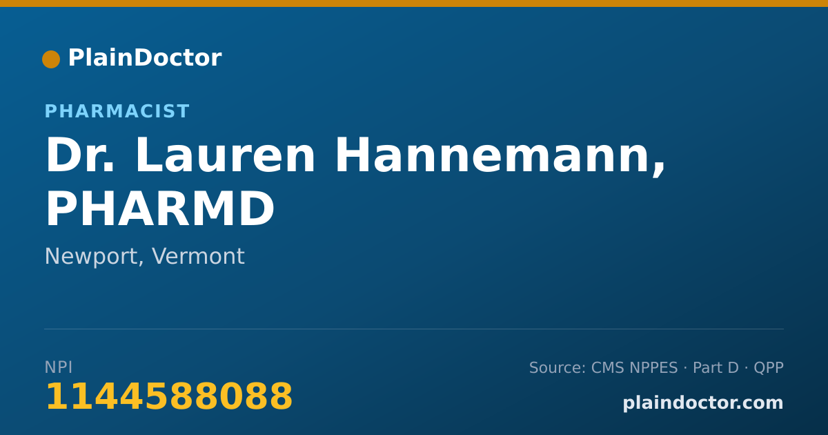 Shareable card for Lauren Hannemann, PHARMD - Pharmacist, Newport, VT