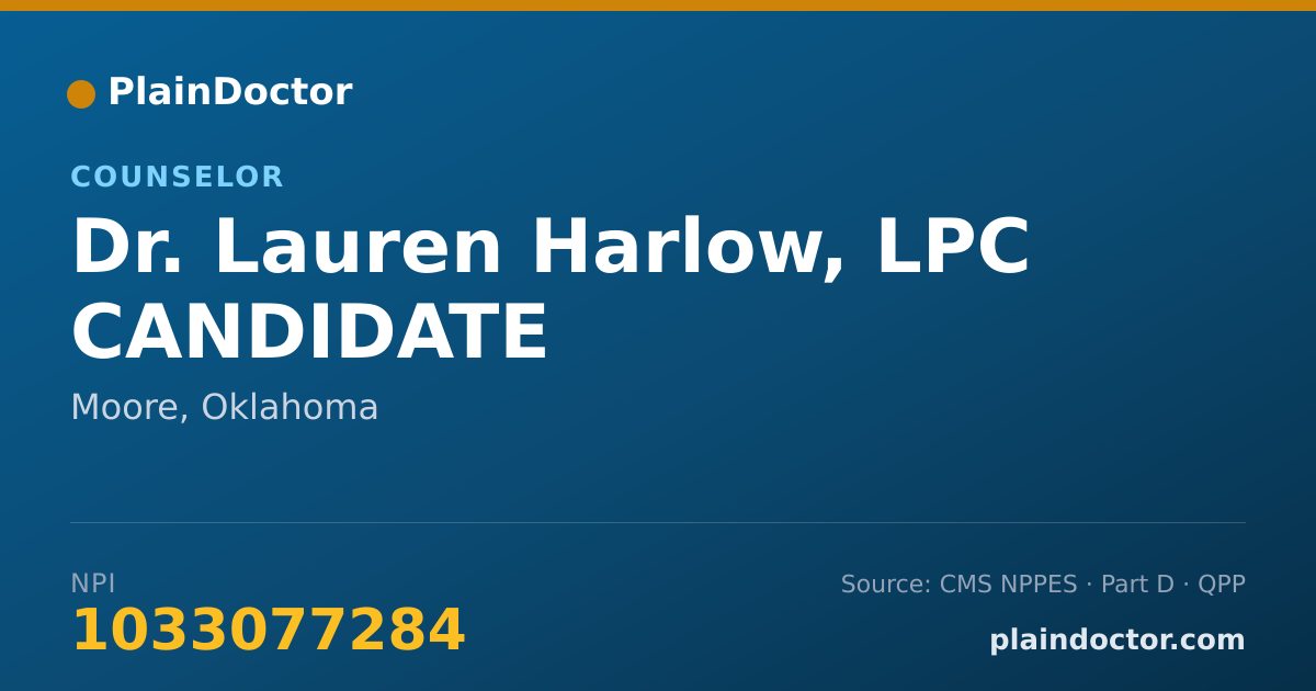 Shareable card for Lauren Harlow, LPC CANDIDATE - Counselor, Moore, OK