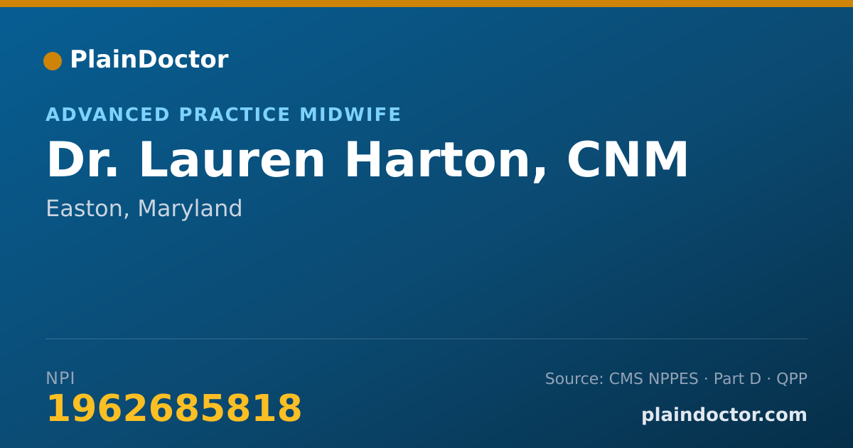 Shareable card for Lauren Harton, CNM - Advanced Practice Midwife, Easton, MD