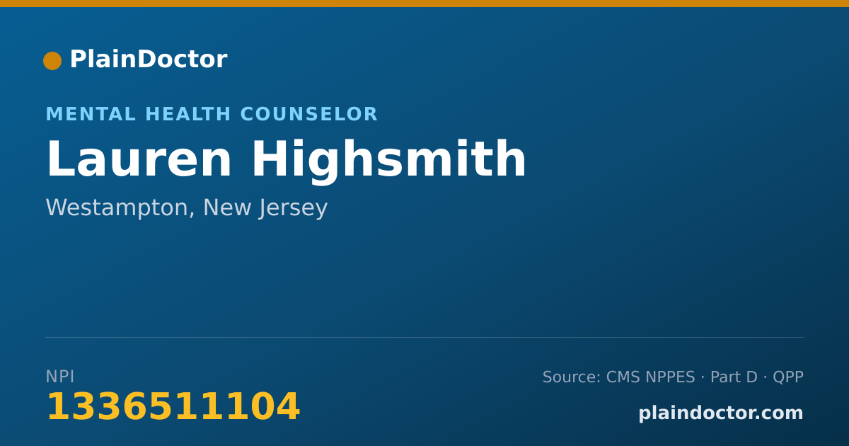 Shareable card for Lauren Highsmith - Mental Health Counselor, Westampton, NJ