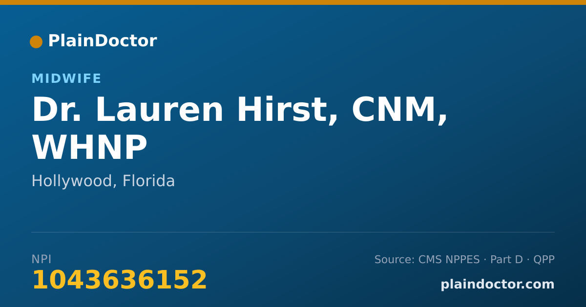 Shareable card for Lauren Hirst, CNM, WHNP - Midwife, Hollywood, FL