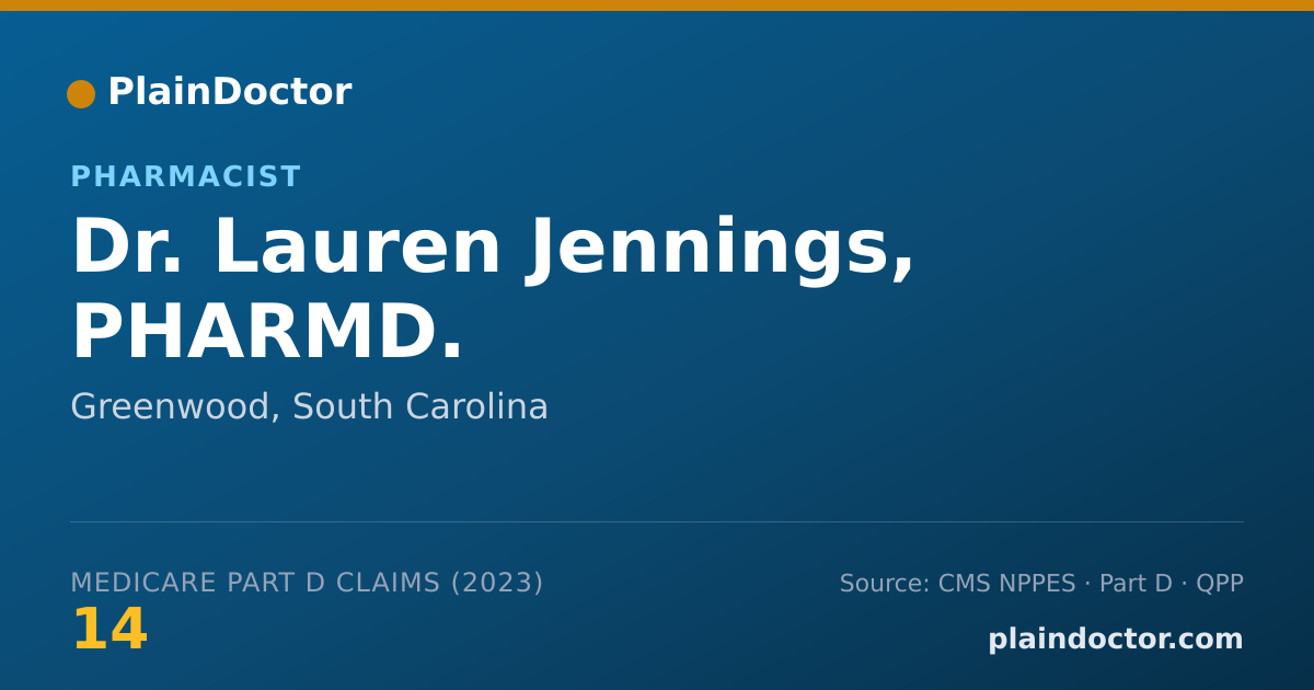 Shareable card for Lauren Jennings, PHARMD. - Pharmacist, Greenwood, SC
