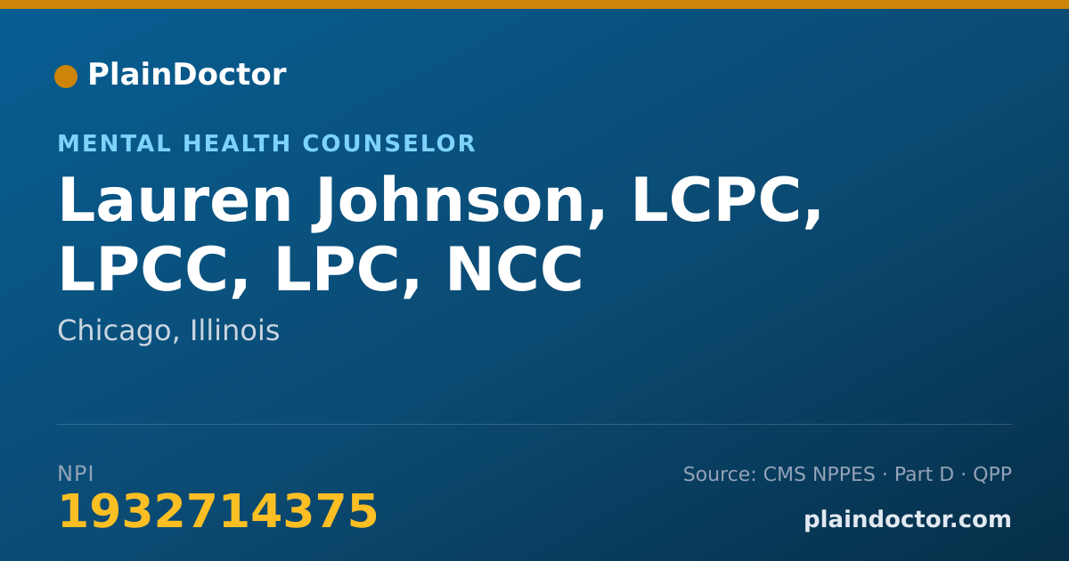 Shareable card for Lauren Johnson, LCPC, LPCC, LPC, NCC - Mental Health Counselor, Chicago, IL