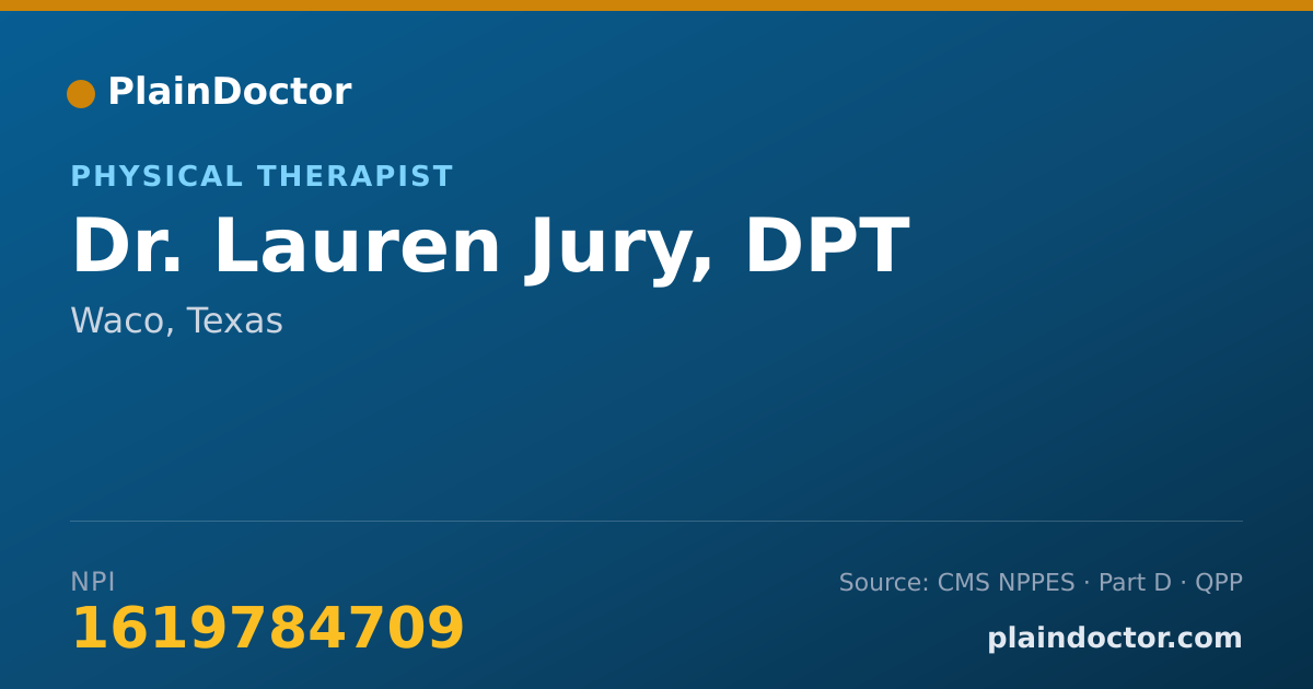 Shareable card for Lauren Jury, DPT - Physical Therapist, Waco, TX
