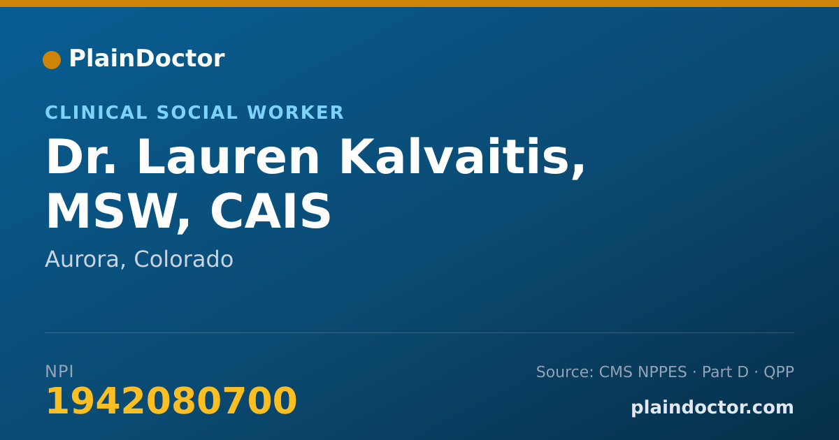 Shareable card for Lauren Kalvaitis, MSW, CAIS - Clinical Social Worker, Aurora, CO