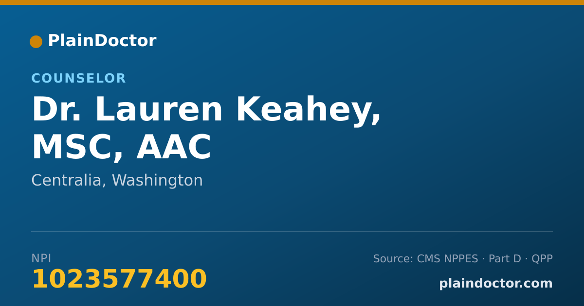 Shareable card for Lauren Keahey, MSC, AAC - Counselor, Centralia, WA
