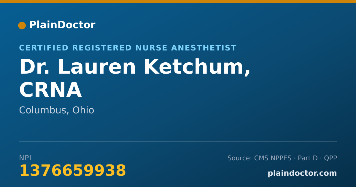 Shareable card for Lauren Ketchum, CRNA - Certified Registered Nurse Anesthetist, Columbus, OH