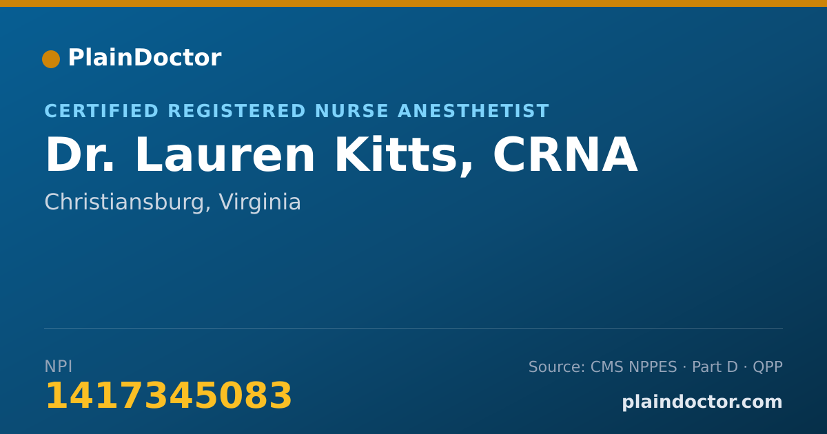 Shareable card for Lauren Kitts, CRNA - Certified Registered Nurse Anesthetist, Christiansburg, VA