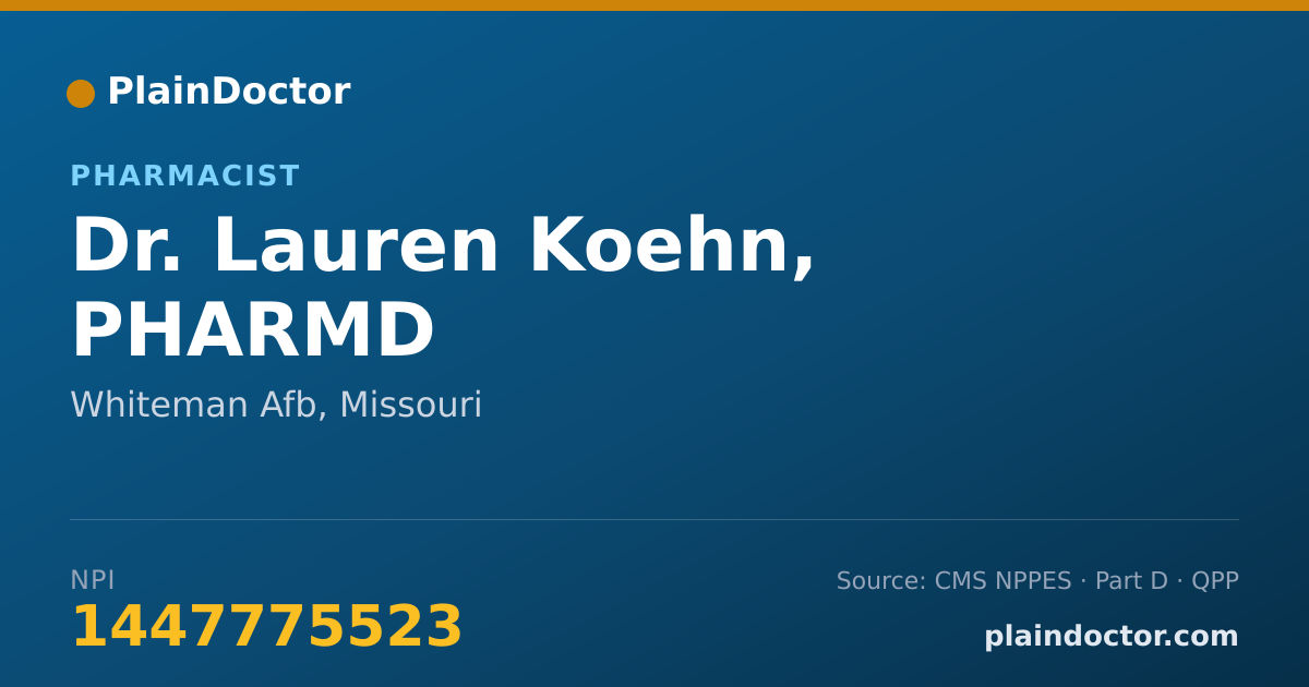 Shareable card for Lauren Koehn, PHARMD - Pharmacist, Whiteman Afb, MO