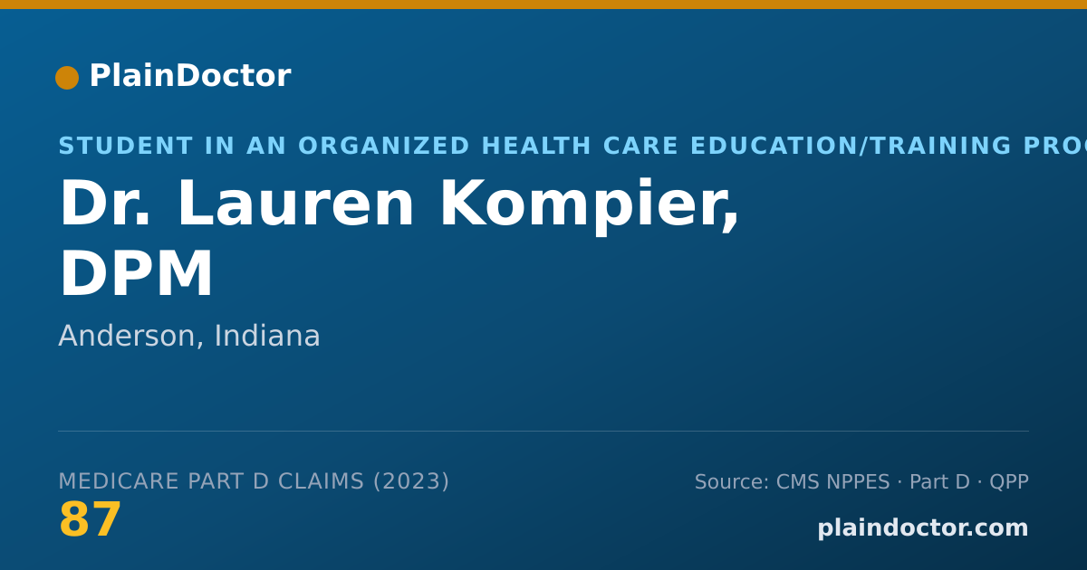 Shareable card for Lauren Kompier, DPM - Student in an Organized Health Care Education/Training Program, Anderson, IN