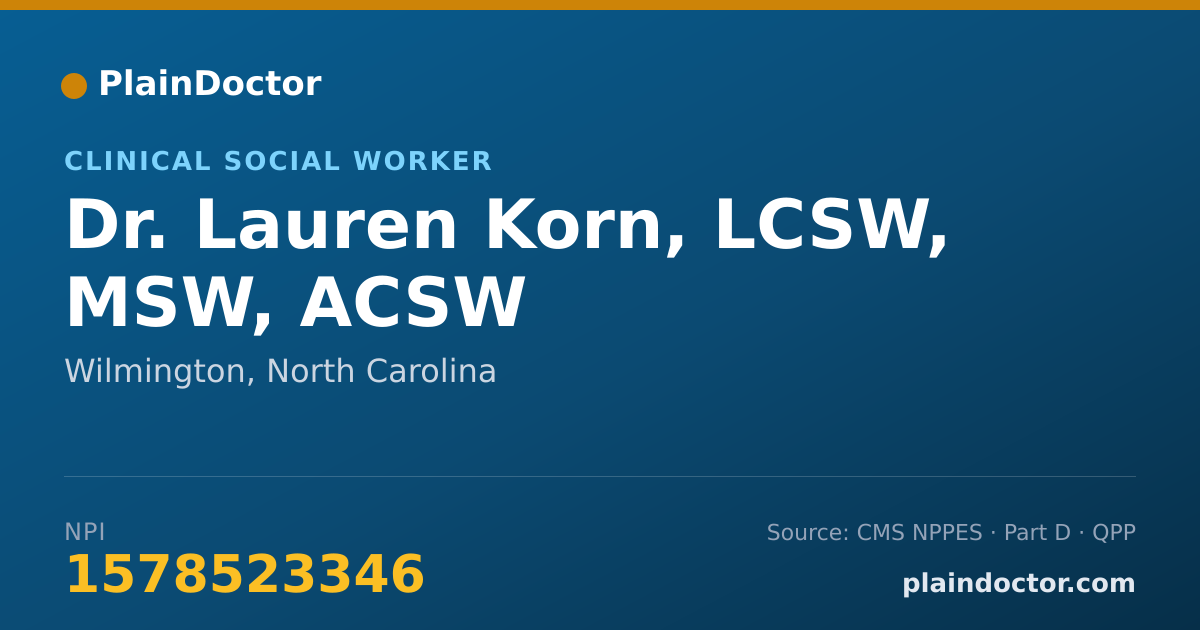 Shareable card for Lauren Korn, LCSW, MSW, ACSW - Clinical Social Worker, Wilmington, NC