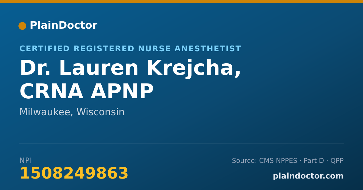 Shareable card for Lauren Krejcha, CRNA APNP - Certified Registered Nurse Anesthetist, Milwaukee, WI