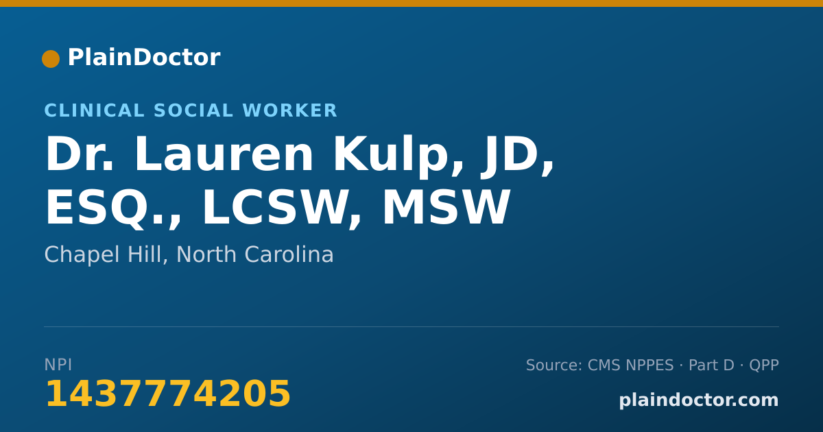 Shareable card for Lauren Kulp, JD, ESQ., LCSW, MSW - Clinical Social Worker, Chapel Hill, NC