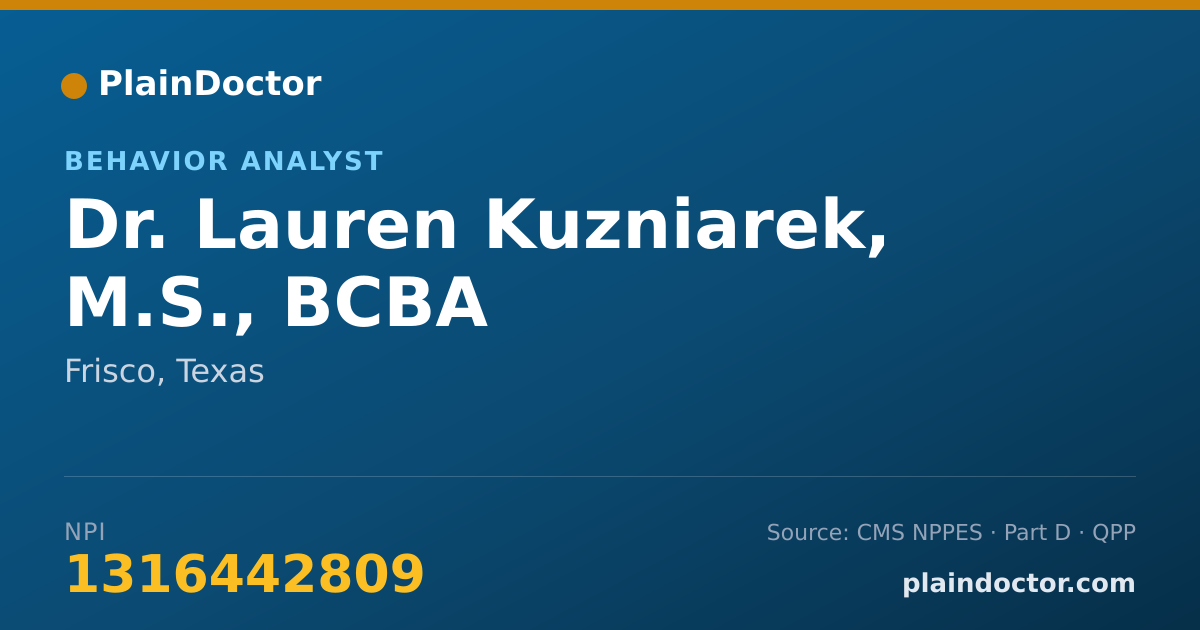 Shareable card for Lauren Kuzniarek, M.S., BCBA - Behavior Analyst, Frisco, TX