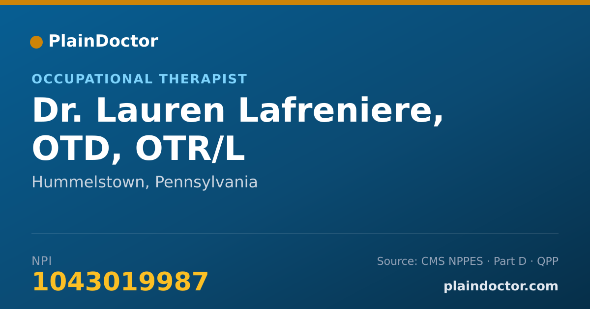 Shareable card for Lauren Lafreniere, OTD, OTR/L - Occupational Therapist, Hummelstown, PA