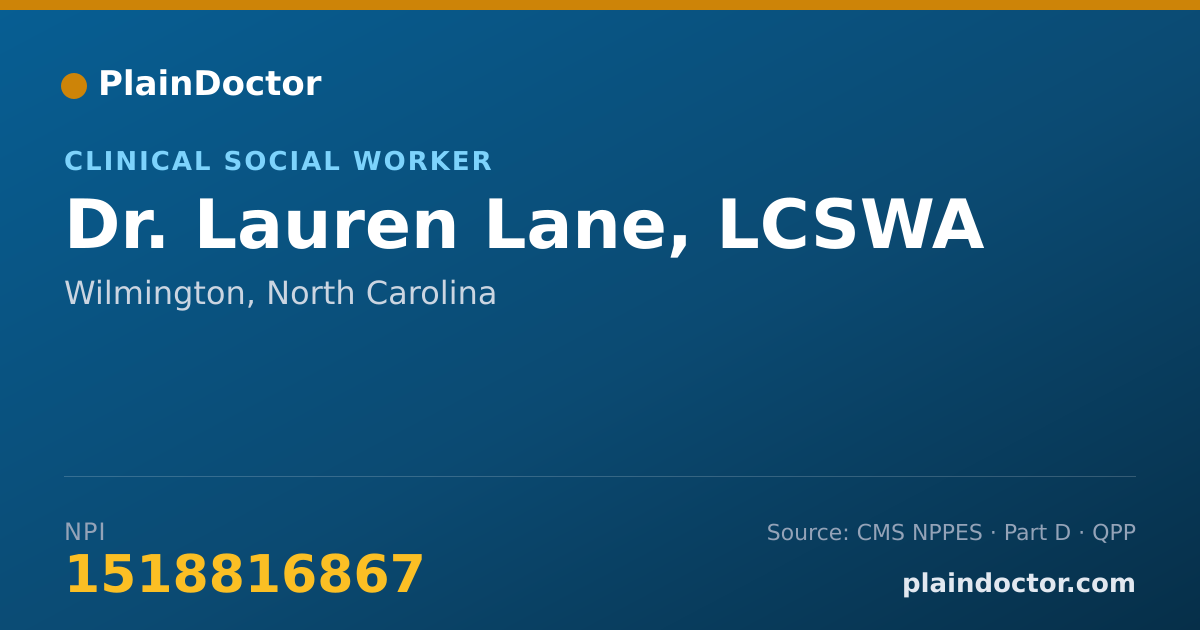 Shareable card for Lauren Lane, LCSWA - Clinical Social Worker, Wilmington, NC