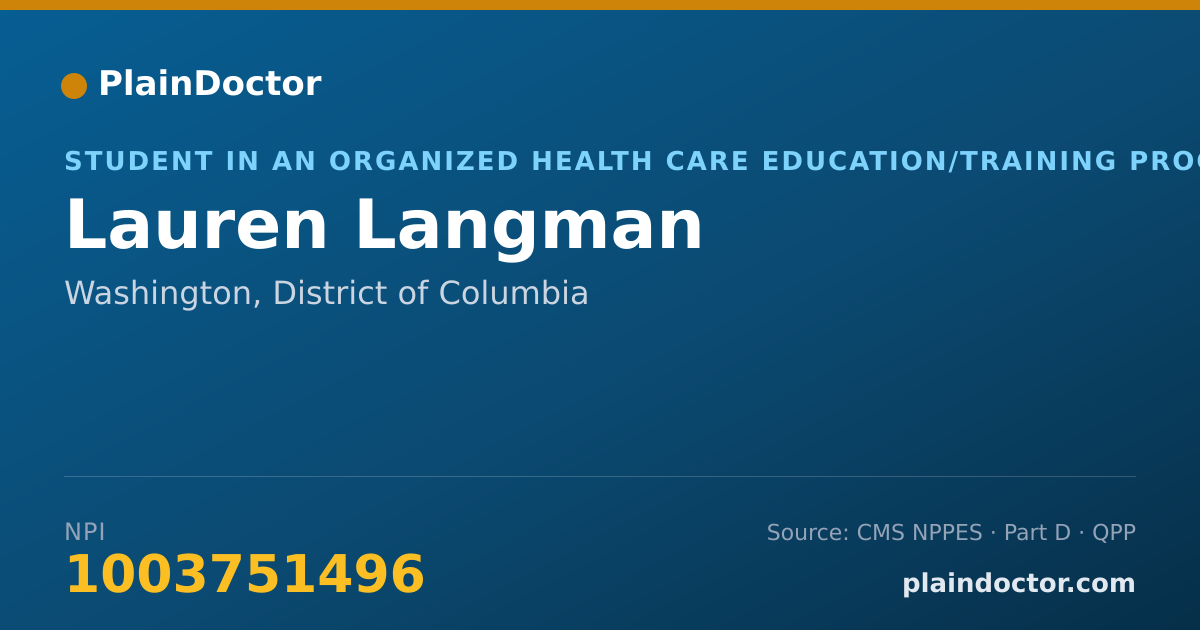 Shareable card for Lauren Langman - Student in an Organized Health Care Education/Training Program, Washington, DC