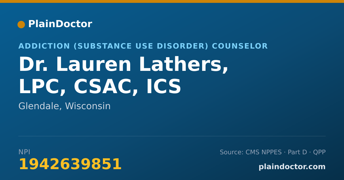 Shareable card for Lauren Lathers, LPC, CSAC, ICS - Addiction (Substance Use Disorder) Counselor, Glendale, WI