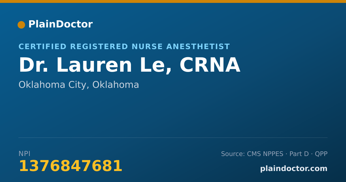 Shareable card for Lauren Le, CRNA - Certified Registered Nurse Anesthetist, Oklahoma City, OK