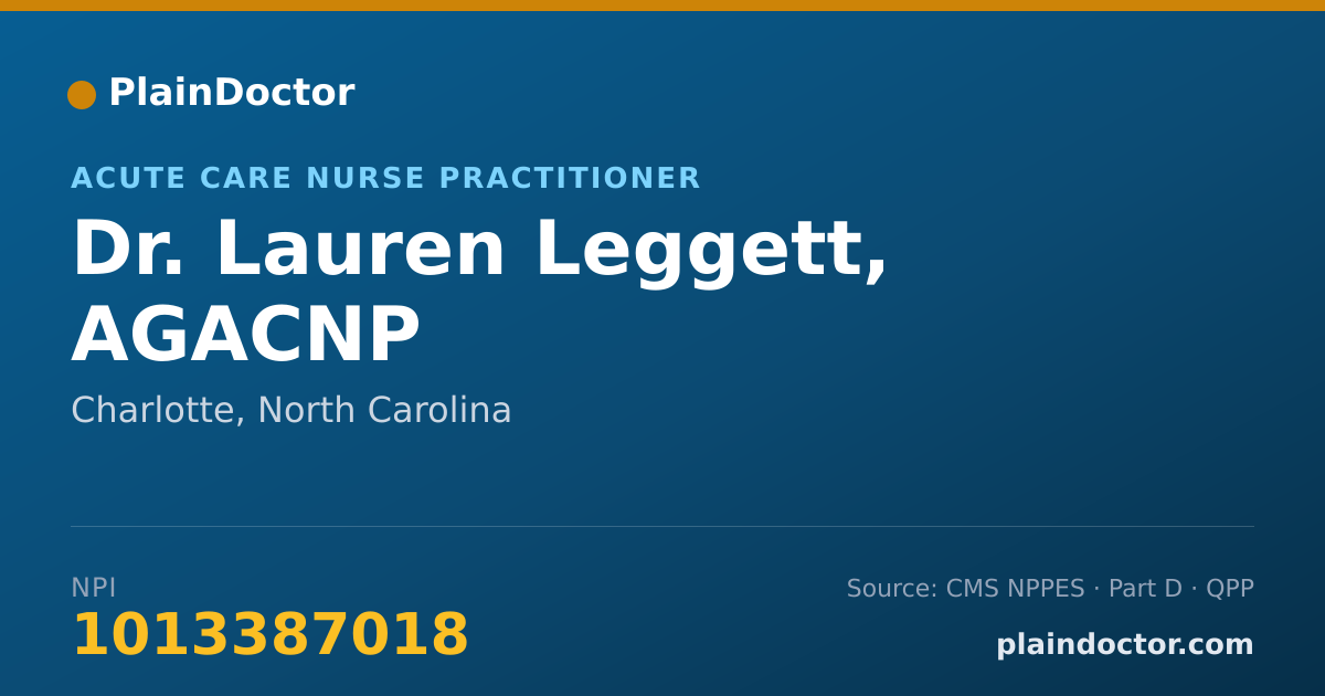 Shareable card for Lauren Leggett, AGACNP - Acute Care Nurse Practitioner, Charlotte, NC
