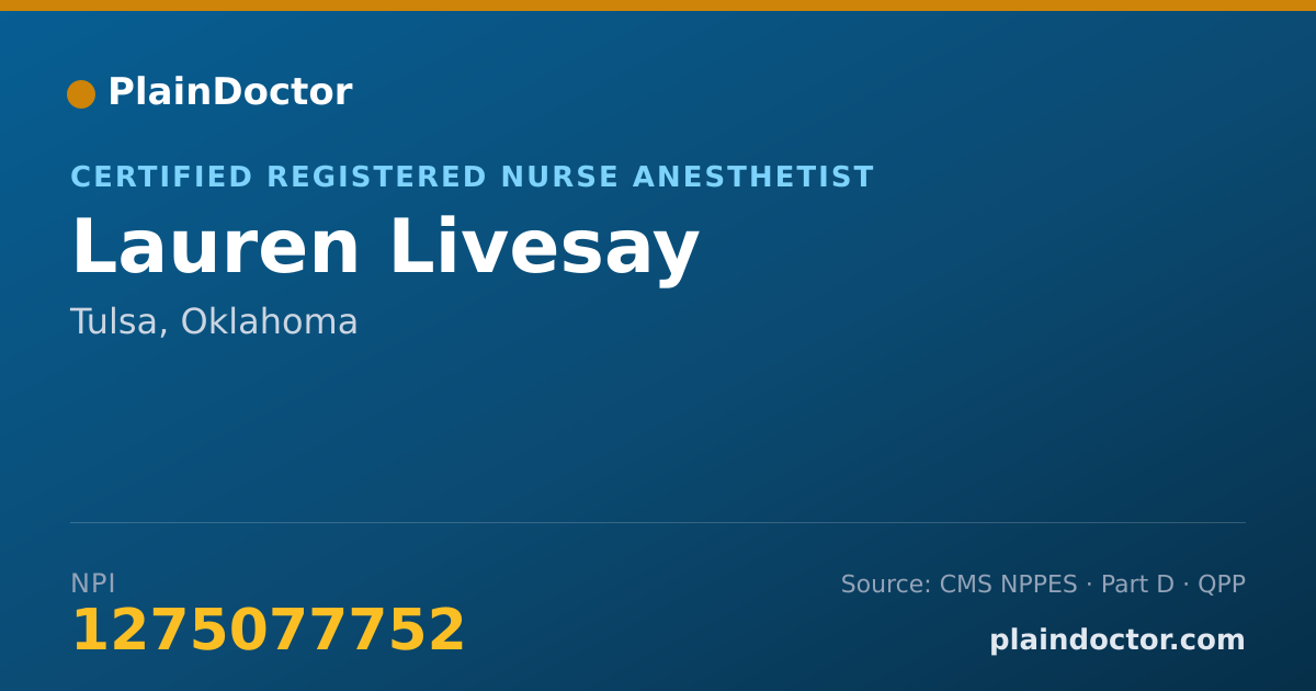 Shareable card for Lauren Livesay - Certified Registered Nurse Anesthetist, Tulsa, OK