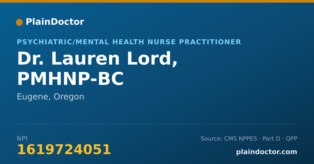 Shareable card for Lauren Lord, PMHNP-BC - Psychiatric/Mental Health Nurse Practitioner, Eugene, OR