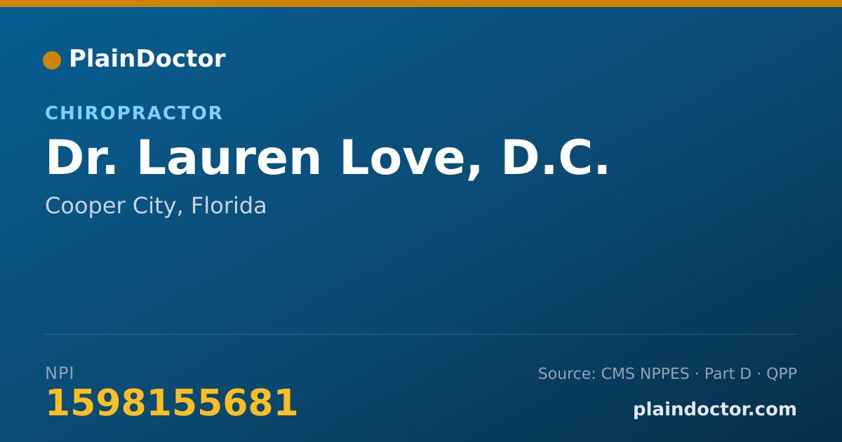 Shareable card for Lauren Love, D.C. - Chiropractor, Cooper City, FL