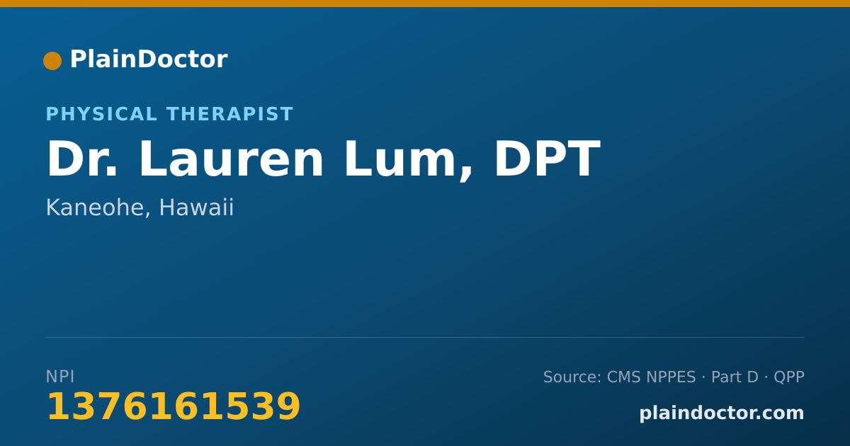 Shareable card for Lauren Lum, DPT - Physical Therapist, Kaneohe, HI
