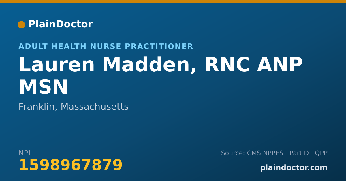 Shareable card for Lauren Madden, RNC ANP MSN - Adult Health Nurse Practitioner, Franklin, MA