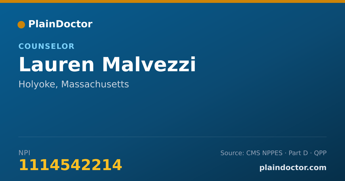 Shareable card for Lauren Malvezzi - Counselor, Holyoke, MA