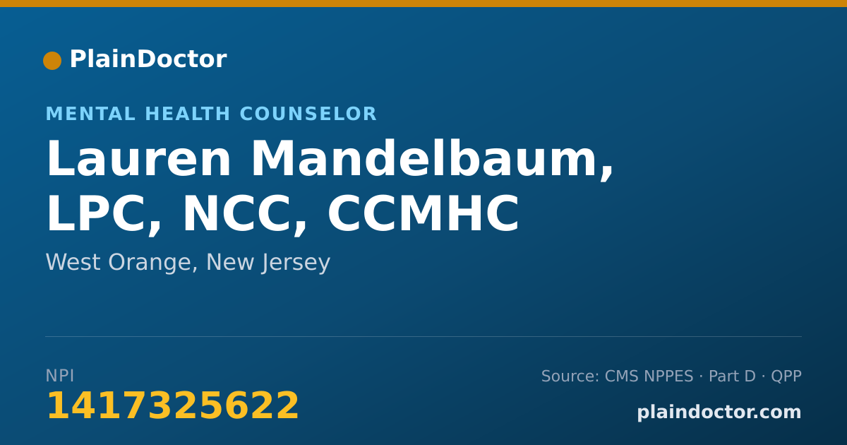 Shareable card for Lauren Mandelbaum, LPC, NCC, CCMHC - Mental Health Counselor, West Orange, NJ