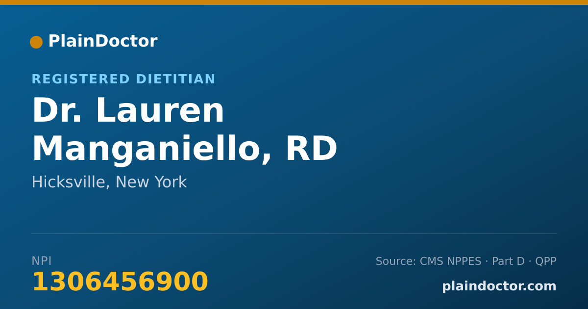 Shareable card for Lauren Manganiello, RD - Registered Dietitian, Hicksville, NY