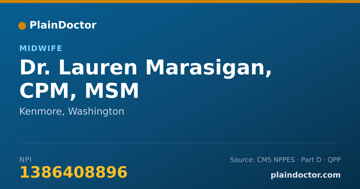 Shareable card for Lauren Marasigan, CPM, MSM - Midwife, Kenmore, WA