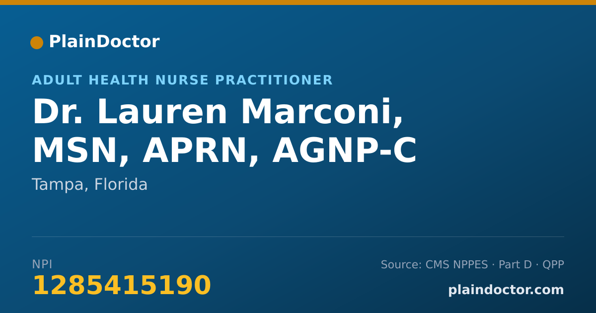 Shareable card for Lauren Marconi, MSN, APRN, AGNP-C - Adult Health Nurse Practitioner, Tampa, FL