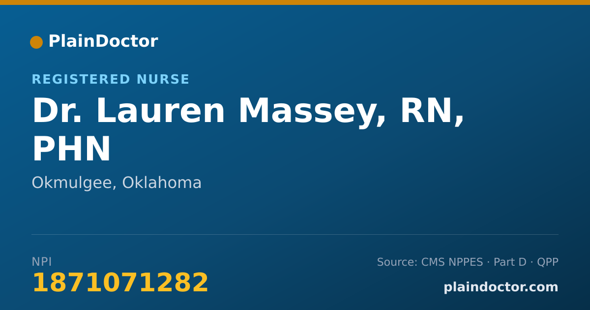 Shareable card for Lauren Massey, RN, PHN - Registered Nurse, Okmulgee, OK