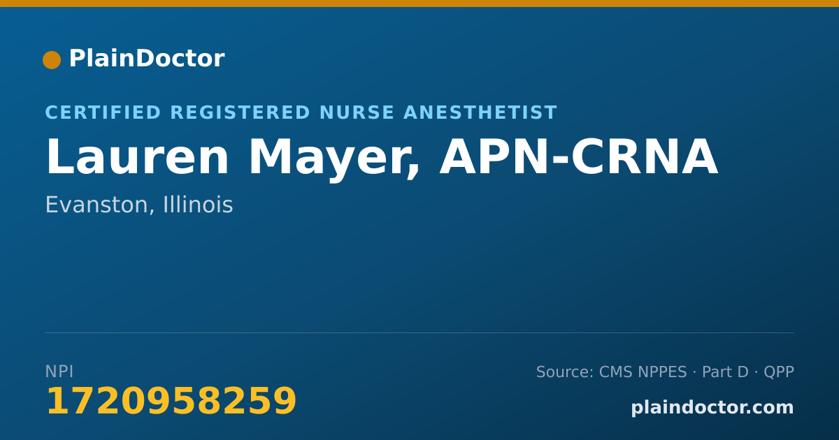 Shareable card for Lauren Mayer, APN-CRNA - Certified Registered Nurse Anesthetist, Evanston, IL