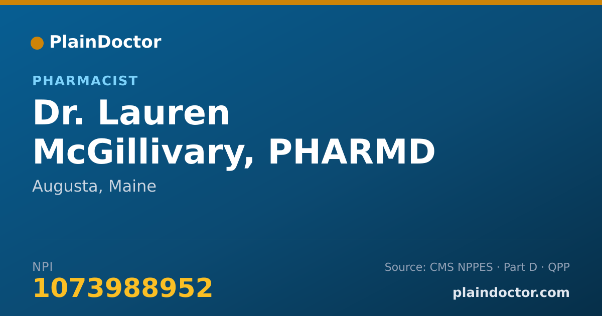Shareable card for Lauren McGillivary, PHARMD - Pharmacist, Augusta, ME