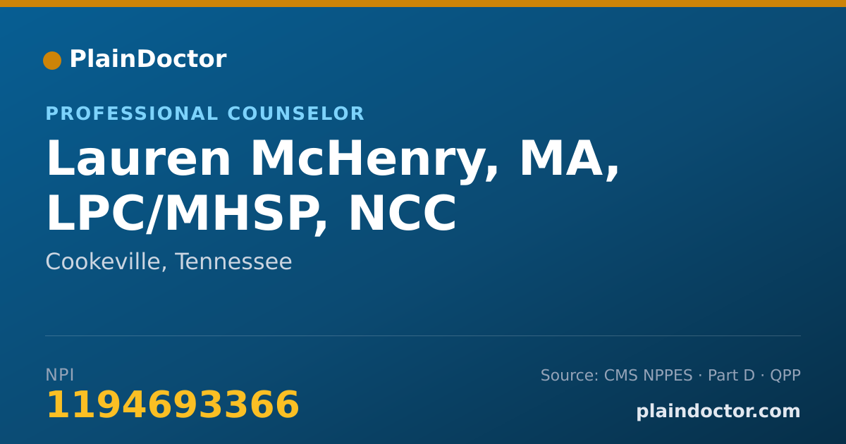 Shareable card for Lauren McHenry, MA, LPC/MHSP, NCC - Professional Counselor, Cookeville, TN