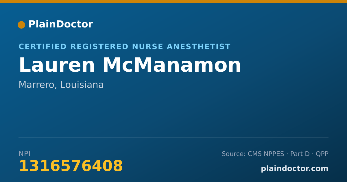 Shareable card for Lauren McManamon - Certified Registered Nurse Anesthetist, Marrero, LA