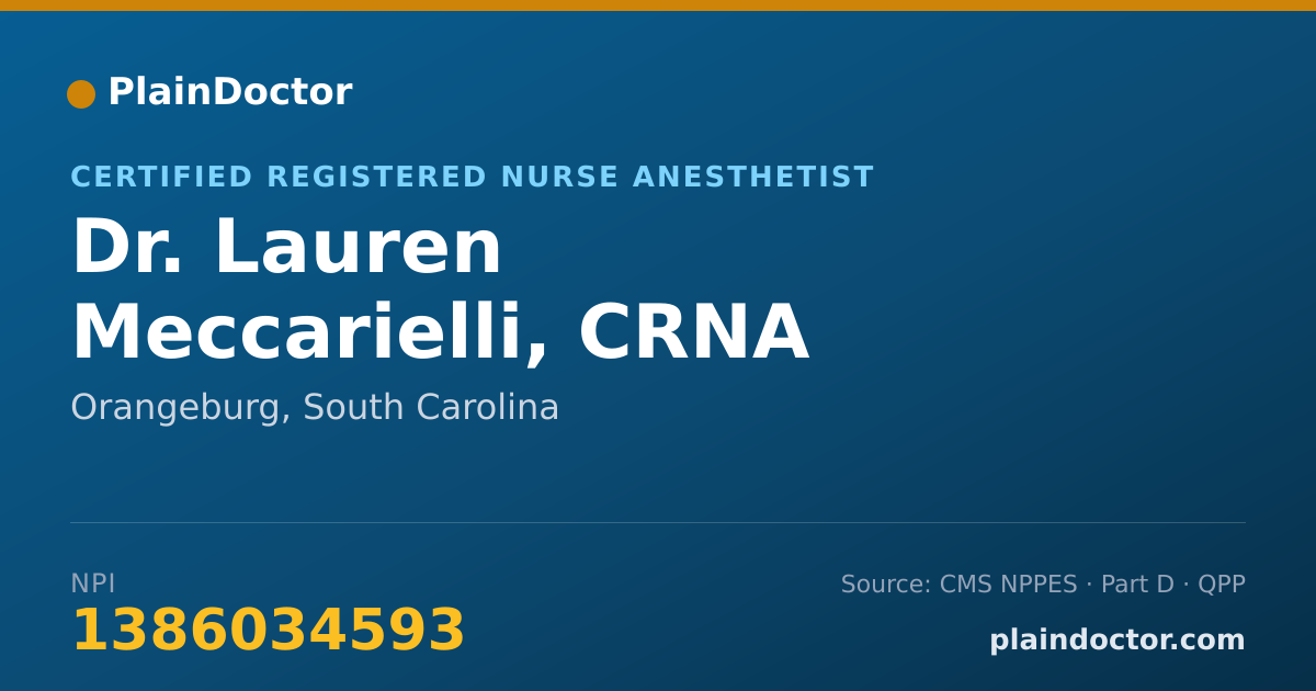 Shareable card for Lauren Meccarielli, CRNA - Certified Registered Nurse Anesthetist, Orangeburg, SC