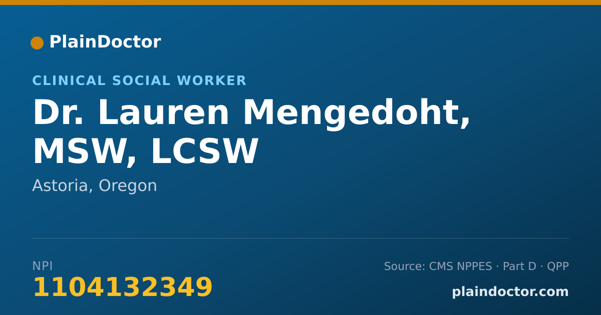 Shareable card for Lauren Mengedoht, MSW, LCSW - Clinical Social Worker, Astoria, OR
