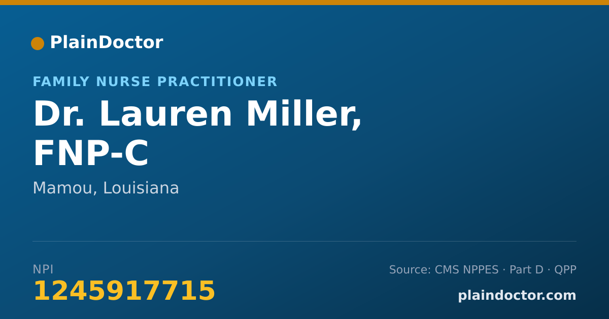 Shareable card for Lauren Miller, FNP-C - Family Nurse Practitioner, Mamou, LA