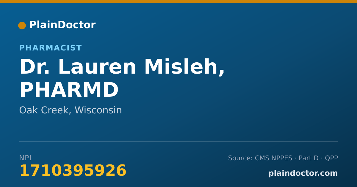 Shareable card for Lauren Misleh, PHARMD - Pharmacist, Oak Creek, WI