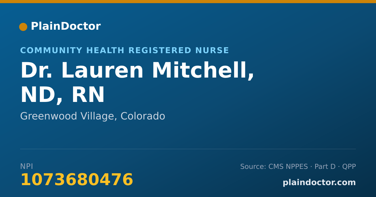 Shareable card for Lauren Mitchell, ND, RN - Community Health Registered Nurse, Greenwood Village, CO