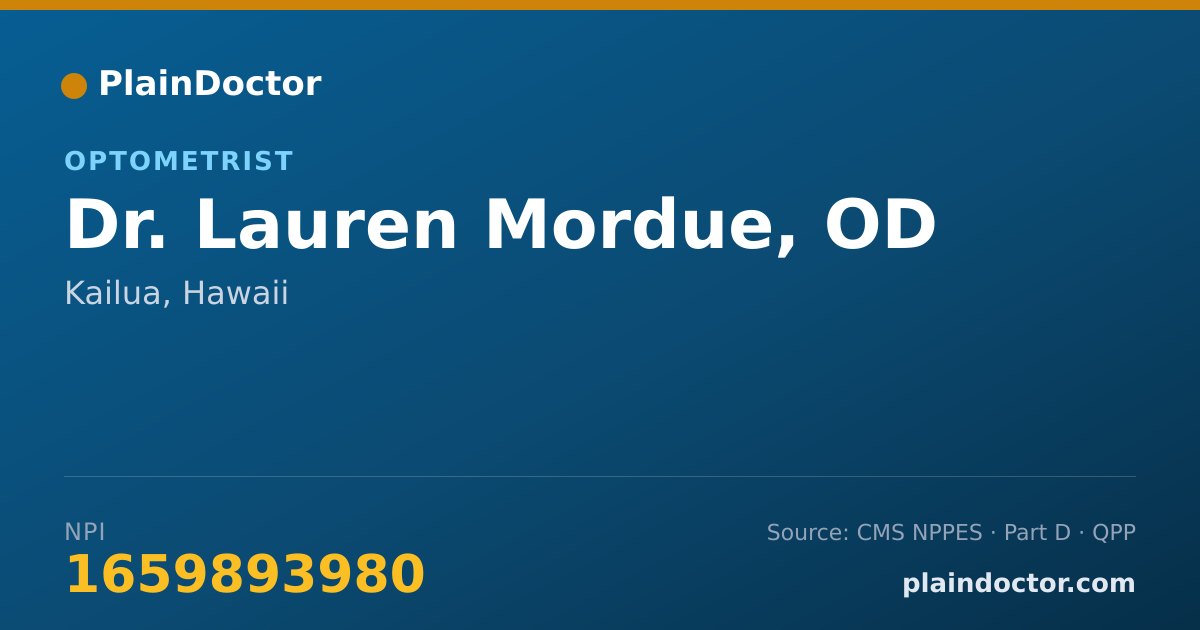 Shareable card for Lauren Mordue, OD - Optometrist, Kailua, HI
