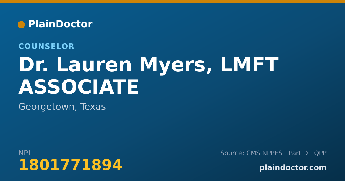 Shareable card for Lauren Myers, LMFT ASSOCIATE - Counselor, Georgetown, TX