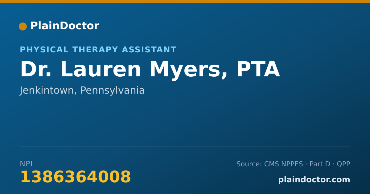 Shareable card for Lauren Myers, PTA - Physical Therapy Assistant, Jenkintown, PA