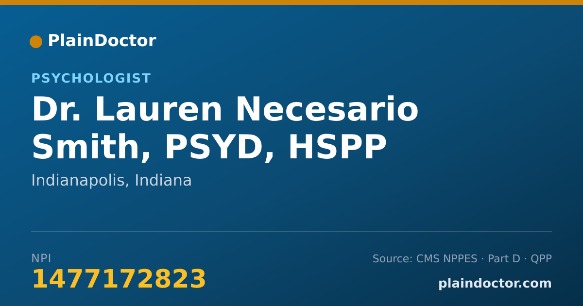 Shareable card for Lauren Necesario Smith, PSYD, HSPP - Psychologist, Indianapolis, IN