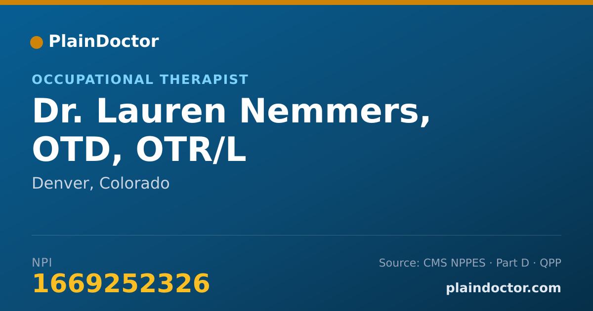 Shareable card for Lauren Nemmers, OTD, OTR/L - Occupational Therapist, Denver, CO